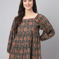 Janasya Women's Black Cotton Paisley Print Casual Gathered Top | Swadesiicart
