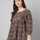 Janasya Women's Black Cotton Paisley Print Casual Gathered Top | Swadesiicart