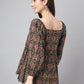 Janasya Women's Black Cotton Paisley Print Casual Gathered Top | Swadesiicart