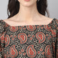 Janasya Women's Black Cotton Paisley Print Casual Gathered Top | Swadesiicart