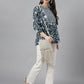 Janasya Women's Navy Blue Cotton Floral Print Gathered Top | Swadesiicart