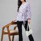 Janasya Women's White Georgette Floral Print Flared Top | Swadesiicart