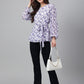 Janasya Women's White Georgette Floral Print Flared Top | Swadesiicart