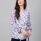 Janasya Women's White Georgette Floral Print Flared Top | Swadesiicart
