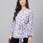 Janasya Women's White Georgette Floral Print Flared Top | Swadesiicart