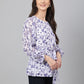 Janasya Women's White Georgette Floral Print Flared Top | Swadesiicart