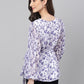 Janasya Women's White Georgette Floral Print Flared Top | Swadesiicart
