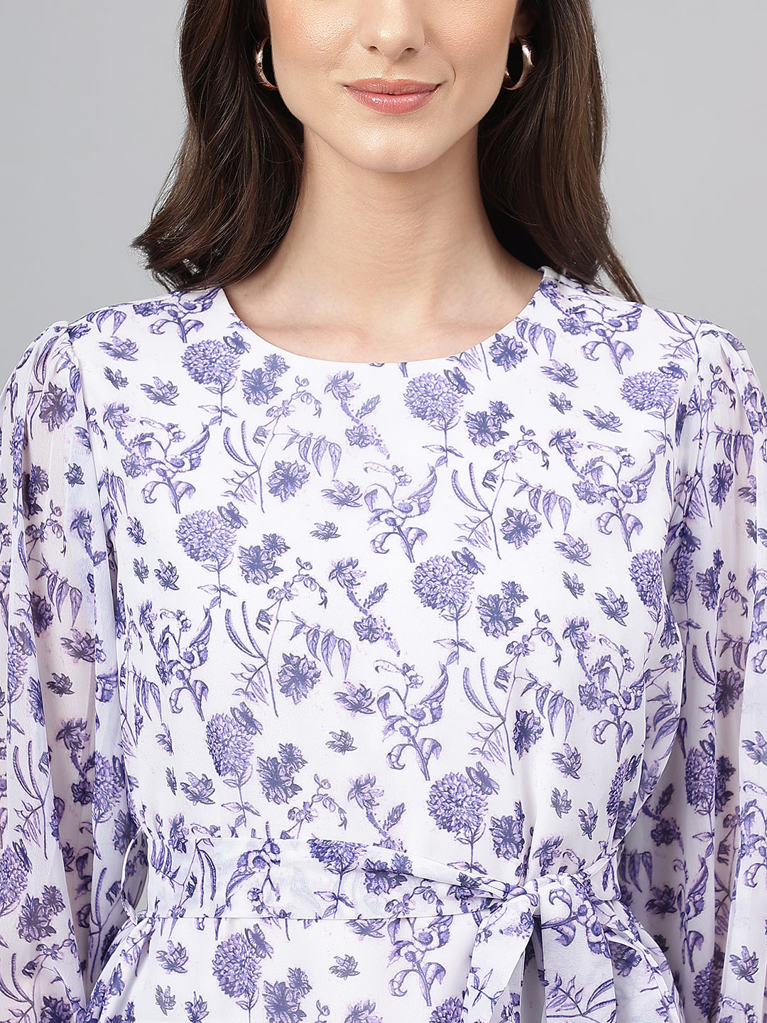 Janasya Women's White Georgette Floral Print Flared Top | Swadesiicart
