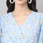 Janasya Women's Blue Georgette Floral Printed Flared Western Dress | Swadesiicart