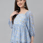 Janasya Women's Blue Georgette Floral Print Peplum Top | Swadesiicart