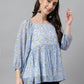 Janasya Women's Blue Georgette Floral Print Peplum Top | Swadesiicart