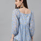 Janasya Women's Blue Georgette Floral Print Peplum Top | Swadesiicart