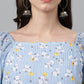 Janasya Women's Blue Georgette Floral Print Peplum Top | Swadesiicart