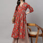 Janasya Women's Rust Orange Cotton Floral Printed Casual Gathered Kurta | Swadesiicart