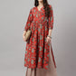 Janasya Women's Rust Orange Cotton Floral Printed Casual Gathered Kurta | Swadesiicart
