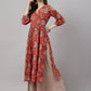 Janasya Women's Rust Orange Cotton Floral Printed Casual Gathered Kurta | Swadesiicart