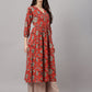 Janasya Women's Rust Orange Cotton Floral Printed Casual Gathered Kurta | Swadesiicart