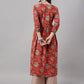 Janasya Women's Rust Orange Cotton Floral Printed Casual Gathered Kurta | Swadesiicart
