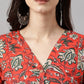 Janasya Women's Rust Orange Cotton Floral Printed Casual Gathered Kurta | Swadesiicart