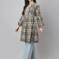 Janasya Women's Black Cotton Floral Print Casual Flared Tunic | Swadesiicart