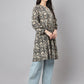 Janasya Women's Black Cotton Floral Print Casual Flared Tunic | Swadesiicart