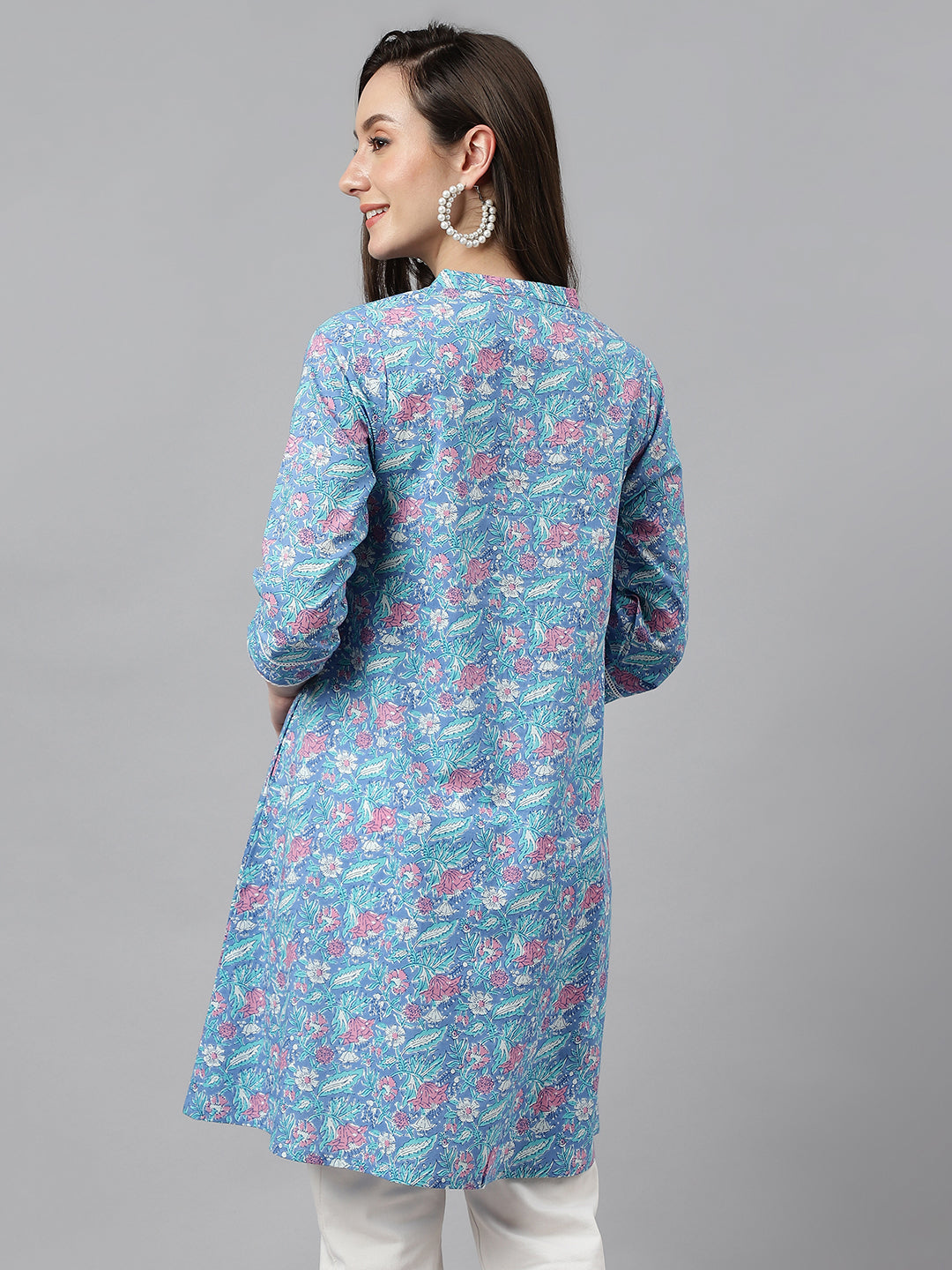 Janasya Women's Multicolor Cotton Botanical Print Casual A-Line Tunic | Swadesiicart