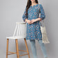 Janasya Women's Blue Cotton Floral Print Casual Regular Tunic | Swadesiicart