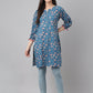 Janasya Women's Blue Cotton Floral Print Casual Regular Tunic | Swadesiicart