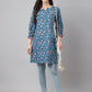 Janasya Women's Blue Cotton Floral Print Casual Regular Tunic | Swadesiicart