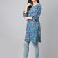 Janasya Women's Blue Cotton Floral Print Casual Regular Tunic | Swadesiicart