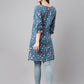 Janasya Women's Blue Cotton Floral Print Casual Regular Tunic | Swadesiicart