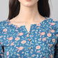 Janasya Women's Blue Cotton Floral Print Casual Regular Tunic | Swadesiicart