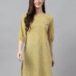 Janasya Women's Yellow Cotton Ethnic Motifs Casual Regular Tunic | Swadesiicart