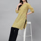 Janasya Women's Yellow Cotton Ethnic Motifs Casual Regular Tunic | Swadesiicart