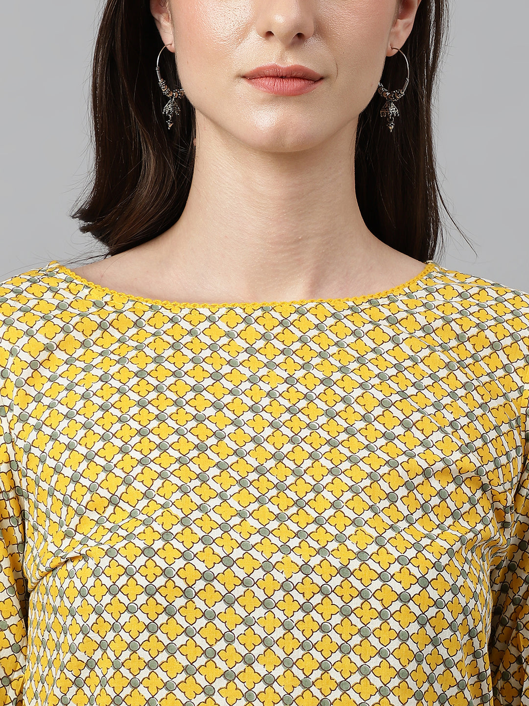 Janasya Women's Yellow Cotton Ethnic Motifs Casual Regular Tunic | Swadesiicart