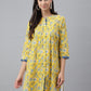 Janasya Women's Yellow Cotton Floral Print Casual Empire Tunic | Swadesiicart