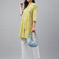 Janasya Women's Yellow Cotton Floral Print Casual Empire Tunic | Swadesiicart