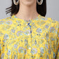 Janasya Women's Yellow Cotton Floral Print Casual Empire Tunic | Swadesiicart