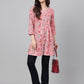 Janasya Women's Pink Cotton Floral Print Casual Regular Tunic | Swadesiicart