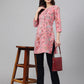 Janasya Women's Pink Cotton Floral Print Casual Regular Tunic | Swadesiicart