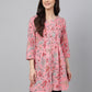 Janasya Women's Pink Cotton Floral Print Casual Regular Tunic | Swadesiicart