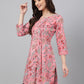 Janasya Women's Pink Cotton Floral Print Casual Regular Tunic | Swadesiicart