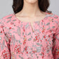 Janasya Women's Pink Cotton Floral Print Casual Regular Tunic | Swadesiicart