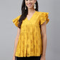Janasya Women's Mustard Cotton Schiffli Casual Gathered Top | Swadesiicart