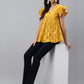 Janasya Women's Mustard Cotton Schiffli Casual Gathered Top | Swadesiicart