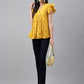 Janasya Women's Mustard Cotton Schiffli Casual Gathered Top | Swadesiicart
