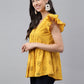 Janasya Women's Mustard Cotton Schiffli Casual Gathered Top | Swadesiicart