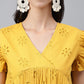 Janasya Women's Mustard Cotton Schiffli Casual Gathered Top | Swadesiicart
