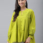 Janasya Women's Lime Green Cotton Schiffli Casual Flared Top | Swadesiicart