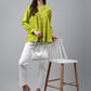 Janasya Women's Lime Green Cotton Schiffli Casual Flared Top | Swadesiicart